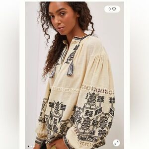 Antik Batik Cream and Black Embroidered Blouse